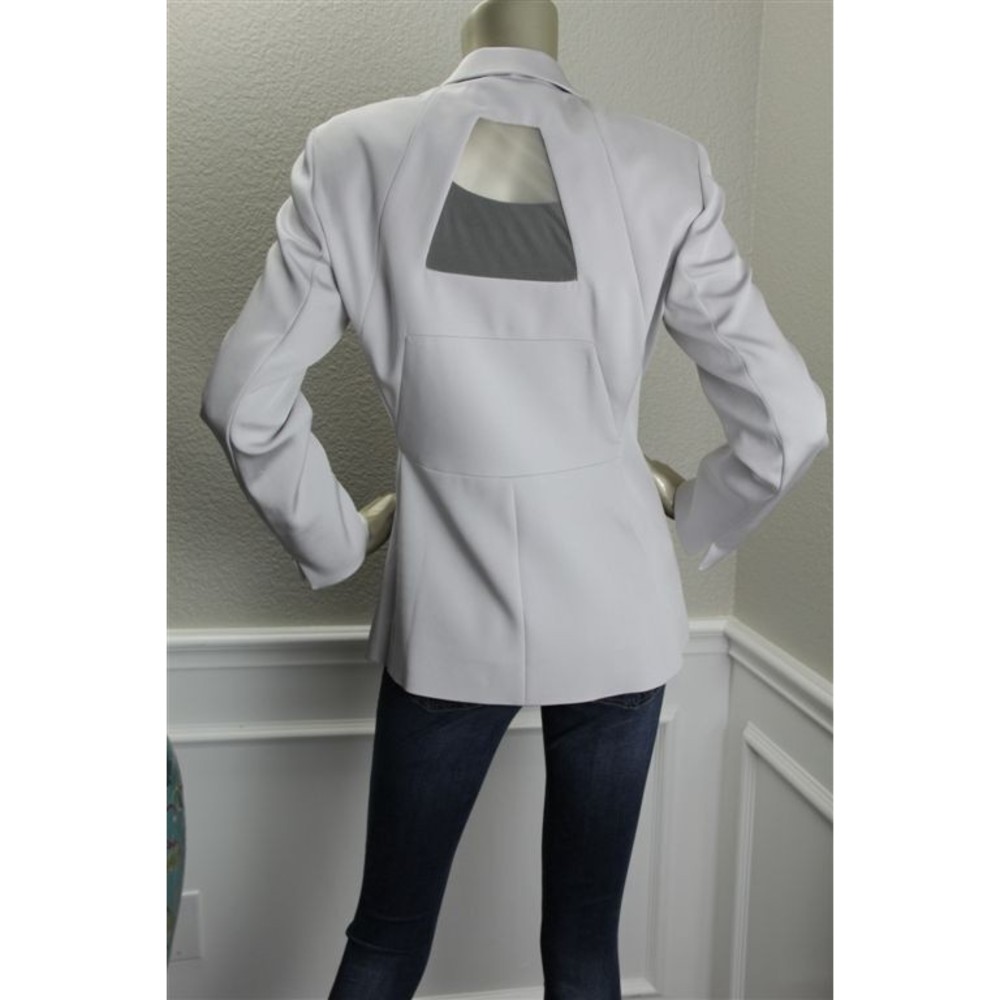 NWT AKRIS Chalk Light Gray Sheer Back Stretchy Silk Helia Jacket 10